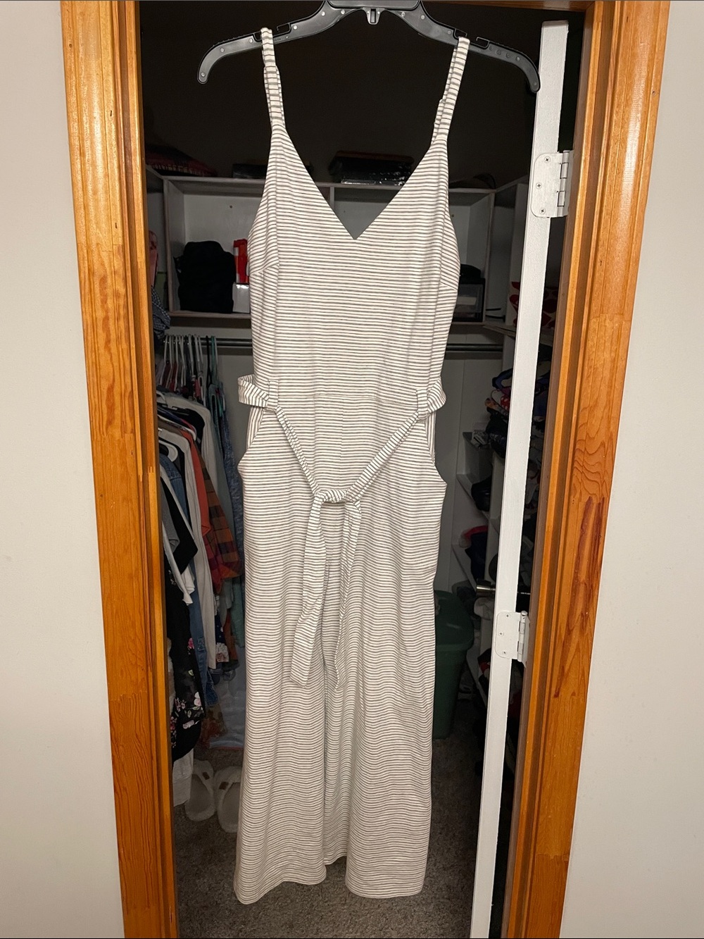 Monteau Cream and Black Striped Jumpsuit